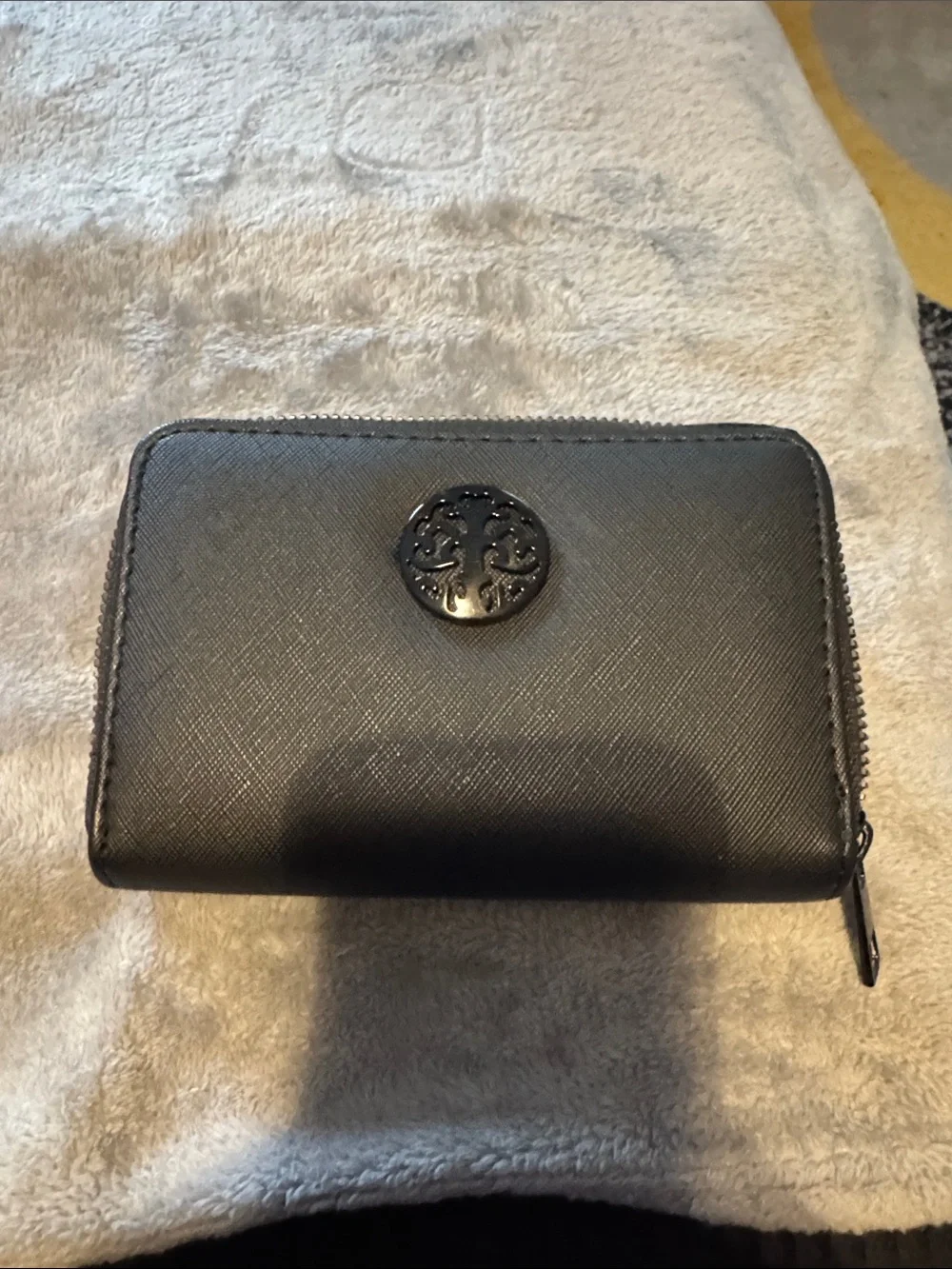 Black Zip-Around Saffiano Card Holder